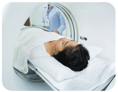 Close-up of research participant in MRI scanner