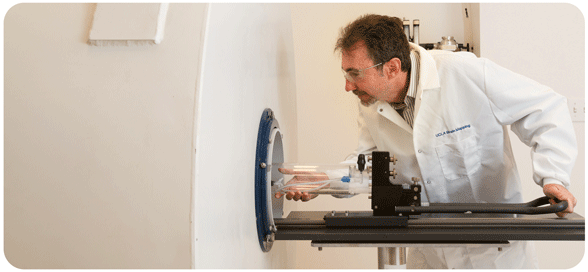 Researcher at scanner